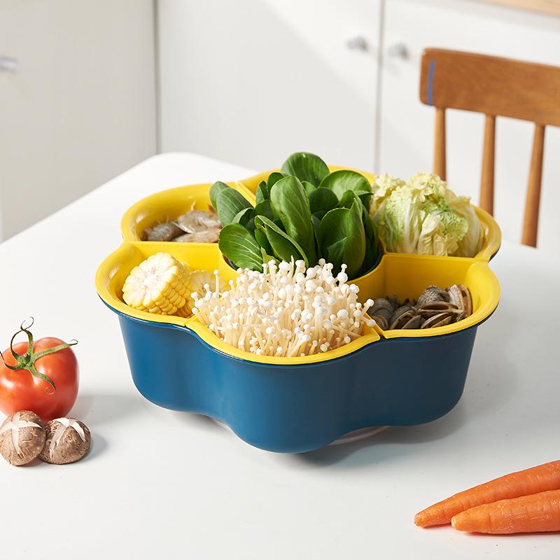 Multi-Functional Rotating Flower-Shaped Hot Pot and Vegetable Drain Basket