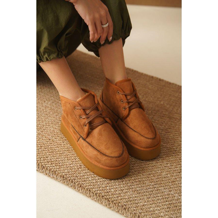 Женские замшевые повседневные ботинки на толстой подошве с меховой подкладкой