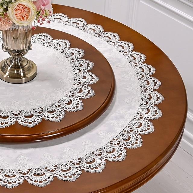 Round Tablecloth Dining Table Cover American Retro Lace Flower Cushion Tablecloths Towel Cover Countryside Fabric Dust Cloth