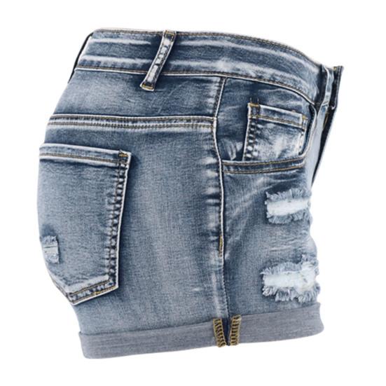 Рваные джинсовые шорты для женщин, средняя талия, подвернутые манжеты, эластичные джинсовые шорты, лето