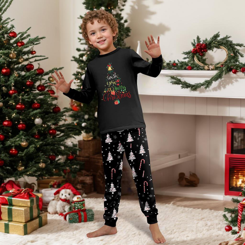 Print Cute Family Set Pajamas, Home Clothes, Family Set Long Sleeve Top Pants Set