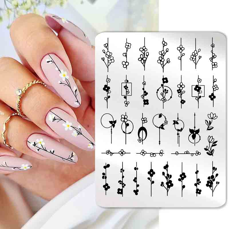 Штамповочные пластины для дизайна ногтей, листья, цветы, трафареты из нержавеющей стали, инструменты для штамповки изображений для ногтей, маникюрные инструменты