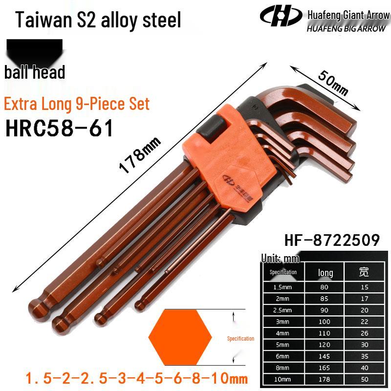 Industrial Grade S2 Hex Key & Screwdriver Set (1.5-19mm) - Single Size 8 Hex Wrench