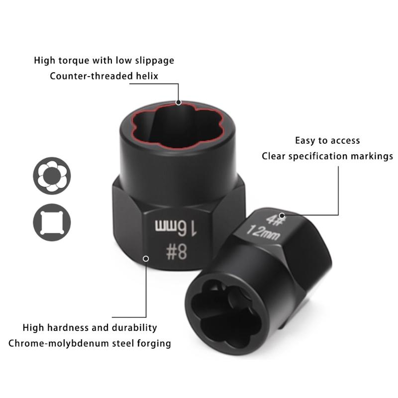 Профессиональный стальной спиральный ударопрочный съемник болтов и гаек 9-19 мм (метрический размер) с антикоррозийным покрытием, в кейсе