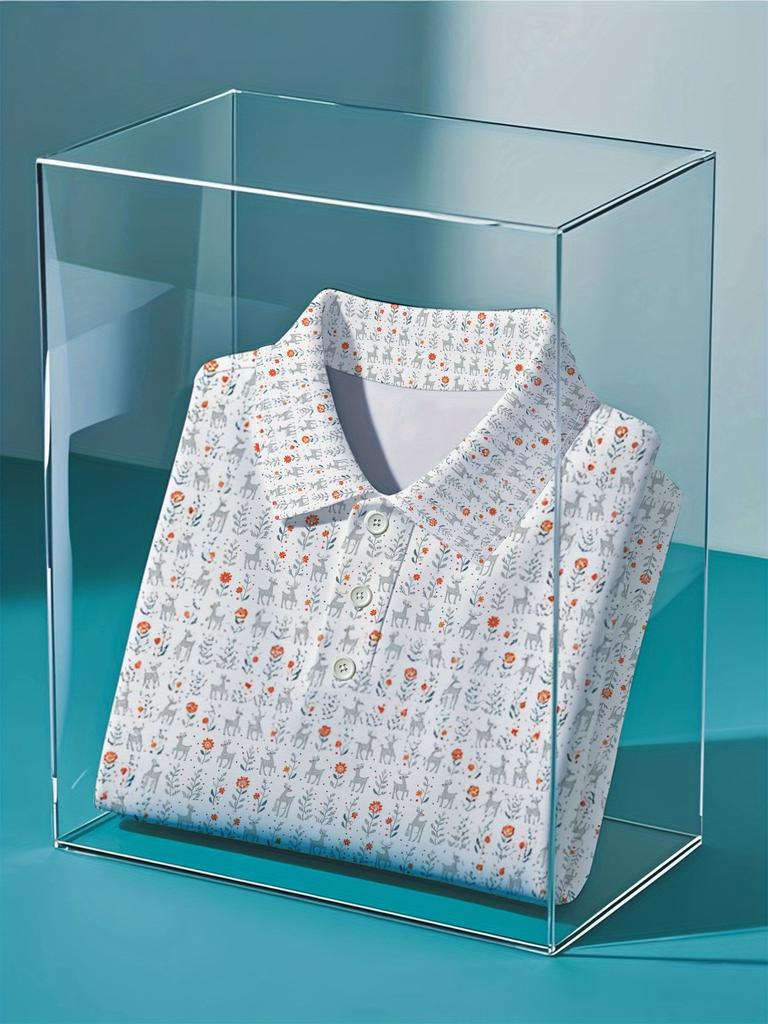 Men'S Short-Sleeve Polo Shirt with Flat Digital Print Pattern - No Texture