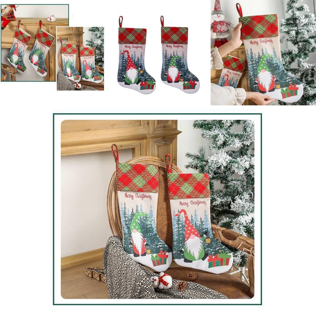 Colorful Green And Red Burlap Rudolph Christmas Stockings For Seasonal Celebrations