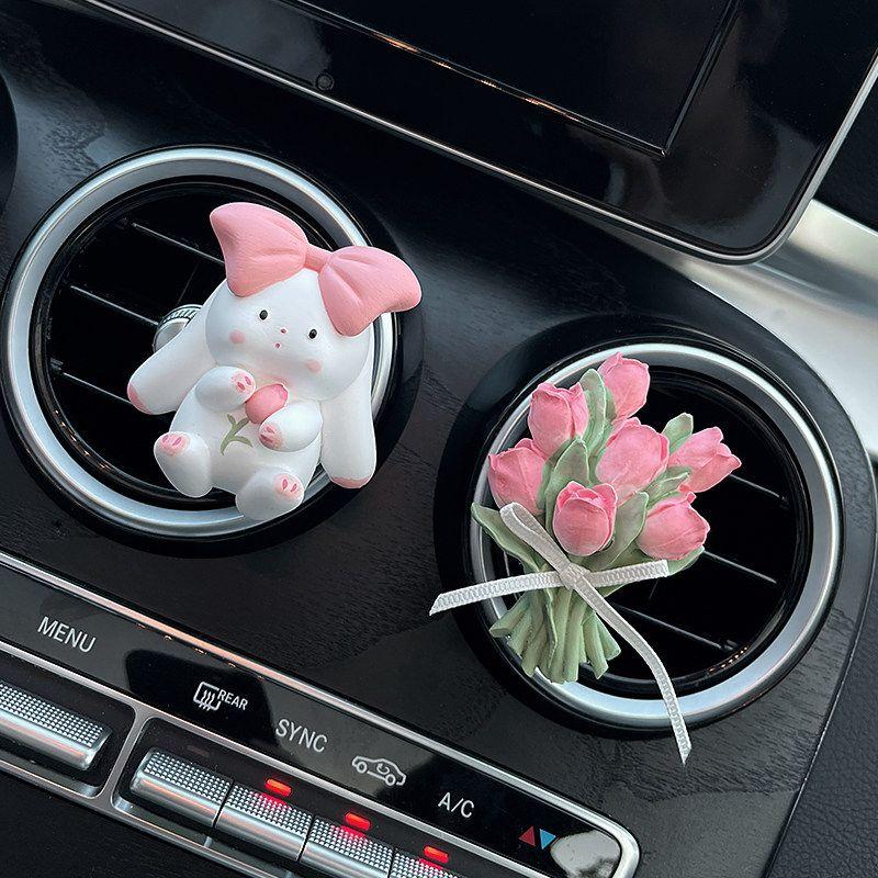 Car Air Freshener Tulip Car Vent Decoration Mid-Autumn Festival Limited Edition Jade Rabbit Aroma Diffuser Stone Car Interior Ornament