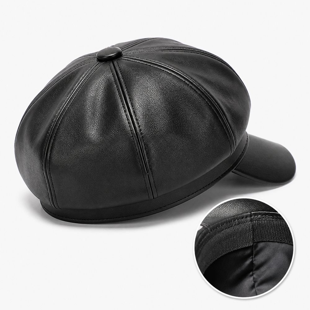 Solid Color Newsboy Cap PU Leather Peaked Cap Creative Gift Beret Hat Cold Weather Use