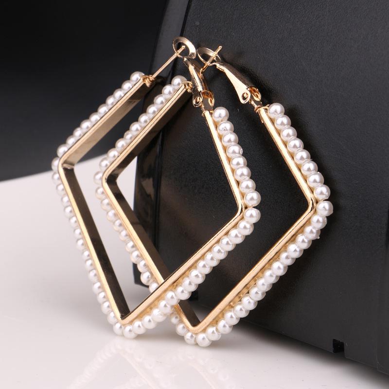 Gold & Silver Geometric Pearl Rice Bead Earrings - Trendy, Versatile, Retro E82