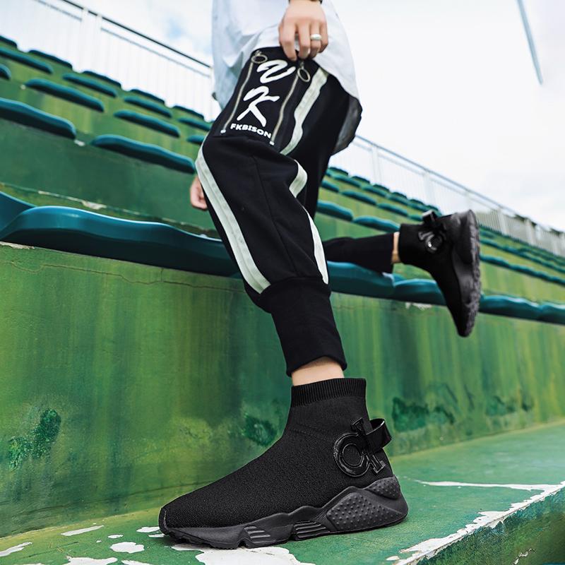 Модная мужская спортивная повседневная обувь большого размера, дышащая обувь-носки с высоким верхом из летучего трикотажа, трендовая уличная нескользящая баскетбольная обувь