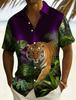 Men's Spring Summer Casual Shirt, Wild Leopard & Palm Leaf Print Short Sleeve Shirt, Hawaiian Style for Beach and Daily Wear