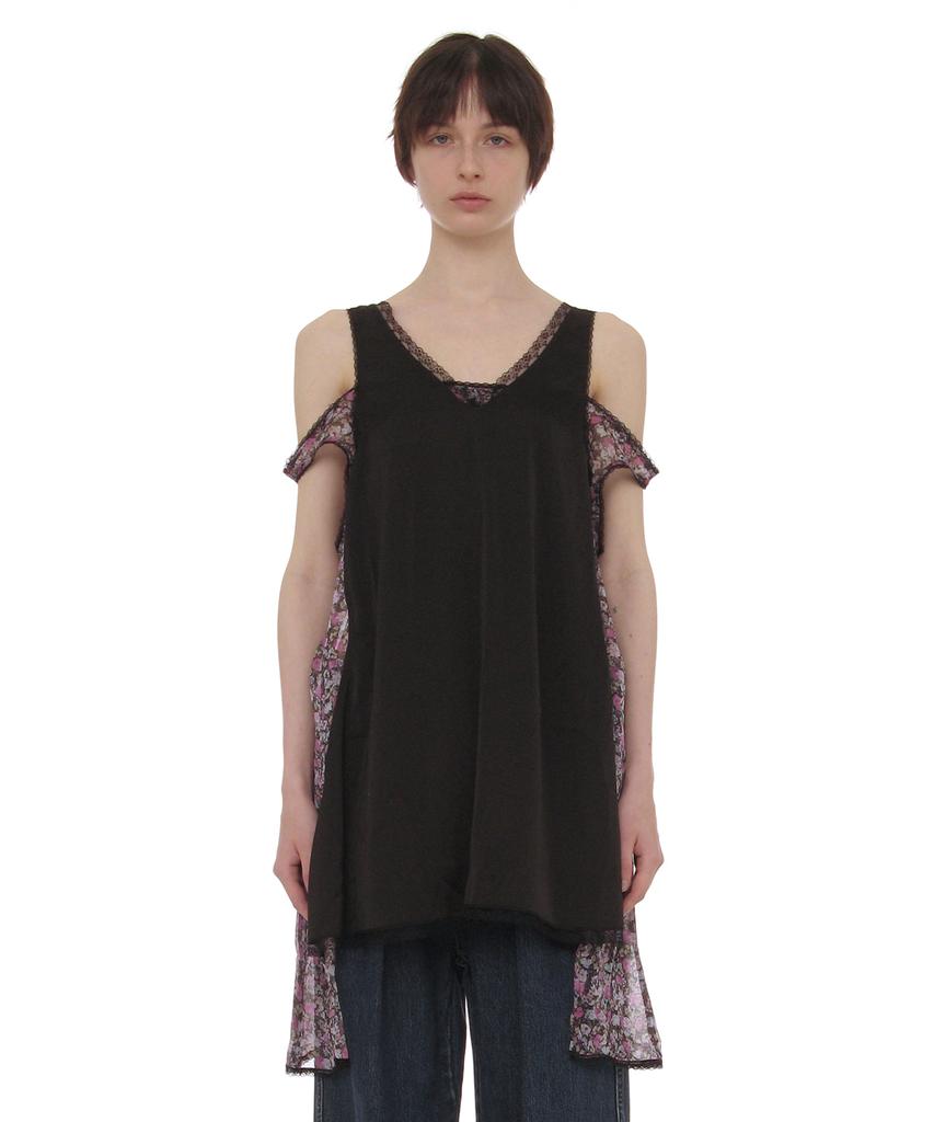 Partimento Woman Asymmetric Lace Trim Slip Dress_Black