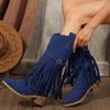 Fashion Bohemia Knee-length Women Boots 2025 New Pointed Tassels Faux Suede Boots Ladies Chunky Heel Long Boots Botas De Mujer