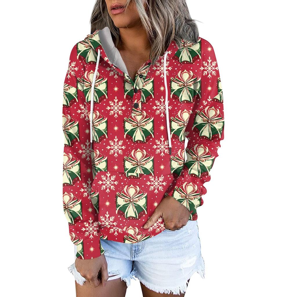 Женские повседневные модные принты с длинным рукавом на пуговицах пуловеры с капюшоном толстовки