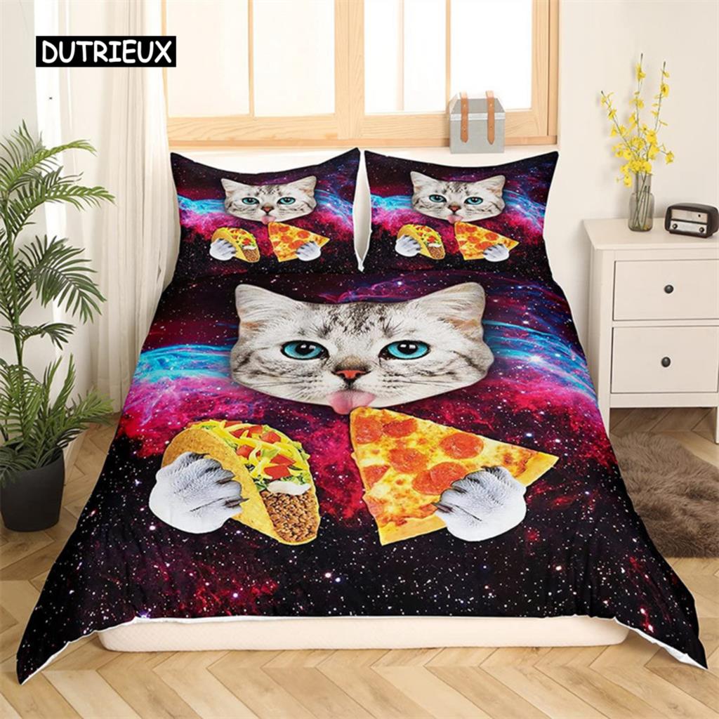 Комплект пододеяльников для кошек Подарки для любителей кошек Комплект постельного белья из микрофибры Милый рисунок котенка Животная тематика Двуспальное одеяло размера «queen-size»