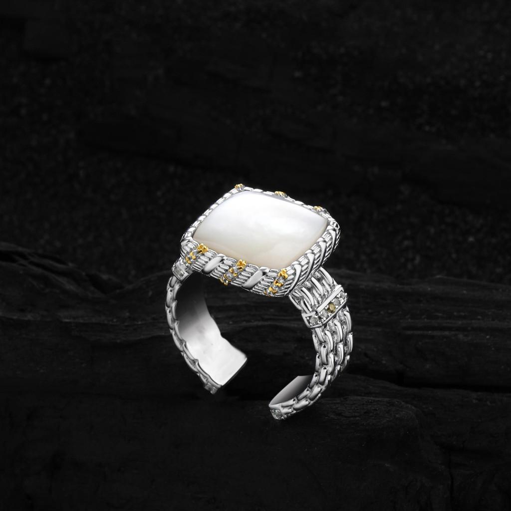 Statement Fashion 925 Sterling Silver Adjustable Moonlight Square Ring With Brilliant Zirconia