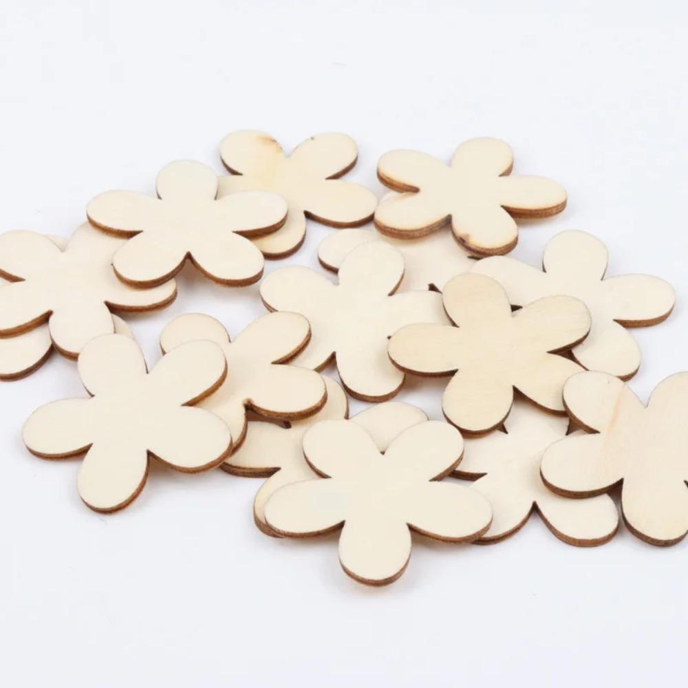 50/100pcs Flower Pattern Wooden Charms Pendant Home Decor Arts DIY Crafts