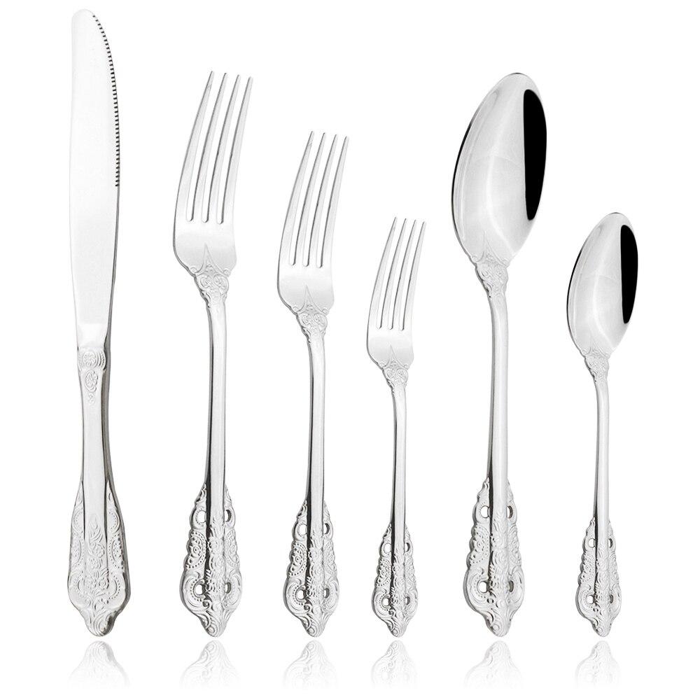 Золотой роскошный набор столовой посуды, винтажные столовые приборы в стиле вестерн, позолоченные столовые приборы из нержавеющей стали 304, набор ножей и вилок, кухонная посуда