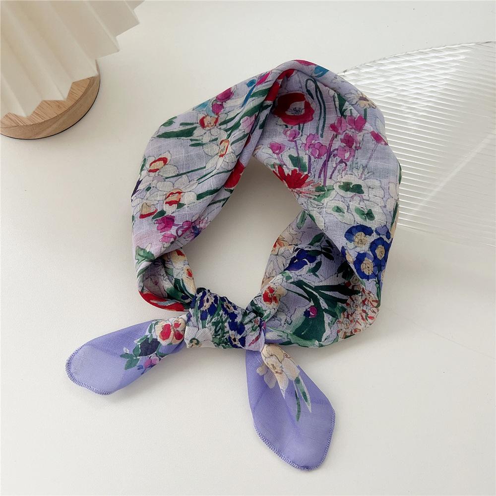 Маленький квадратный шарф из хлопка и льна, шелковый шарф, женский, весна и осень, новый стиль, художественный и универсальный, модный, темпераментный шарф-повязка на голову