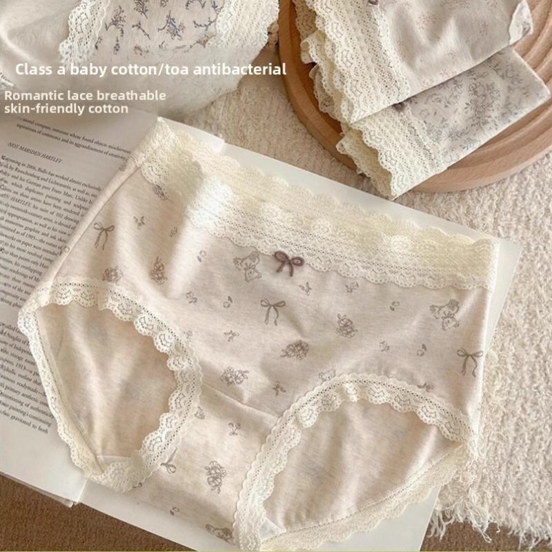 Женские весенне-осенние кружевные трусы из чистого хлопка 10а класса, бактериостатические, не облегающие бедра