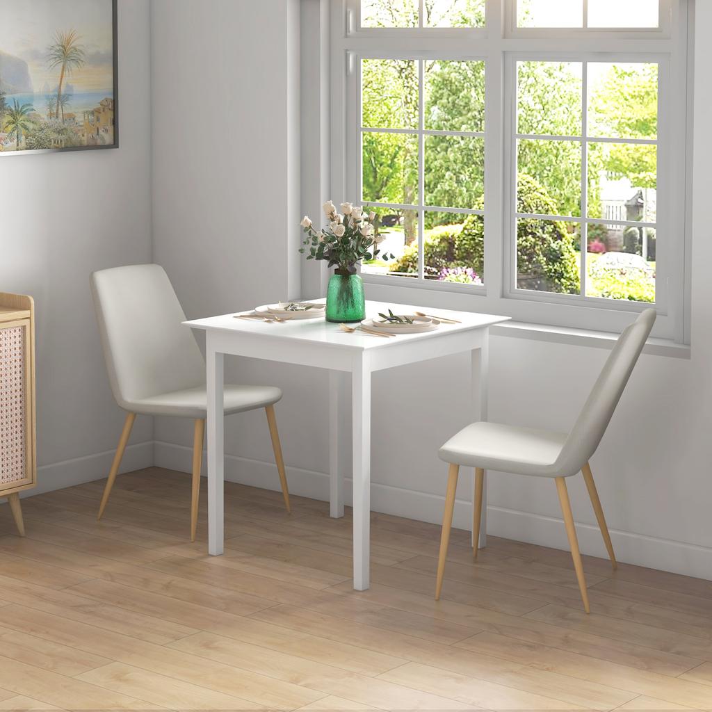 Kitchen Table Dining Table Square Table, modern design, 75 cm x 75 cm x 76 cm, White