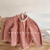 Spring Autumn Girls Korean Style Plaid Cotton Linen Long Sleeve Shirt