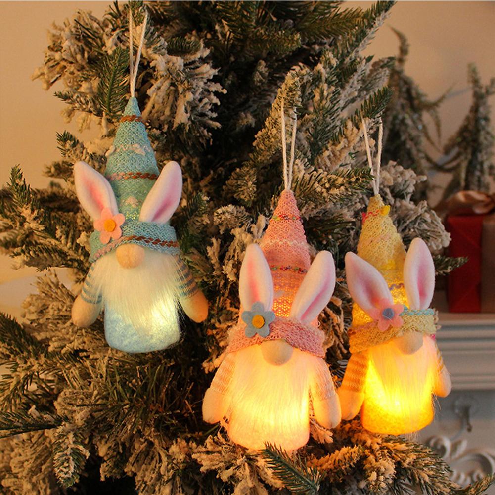 Easter Rabbit Ear With Light Luminous Faceless Gnome Dwarf Dolls Easter Decoration Rabbit Year Gift Kids Rabbit Toy