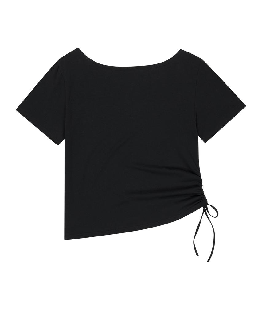ILLIGO Ribbon String Off-Shoulder T-Shirt Black