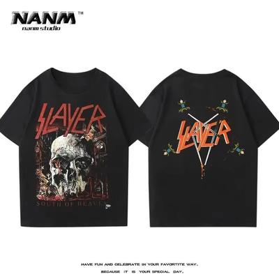 Slayer Band Уличный стиль Хип-хоп Рок Метал Рэп Уличная культура Хлопок 2025 Футболка Свободная Повседневная Футболка Унисекс Летние Топы Футболка