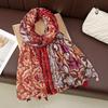 Fresh and Elegant Red Petal Mixed Printed Tassel Scarf for Women  Cotton and Linen Scarf for Travel Decorative Shawl