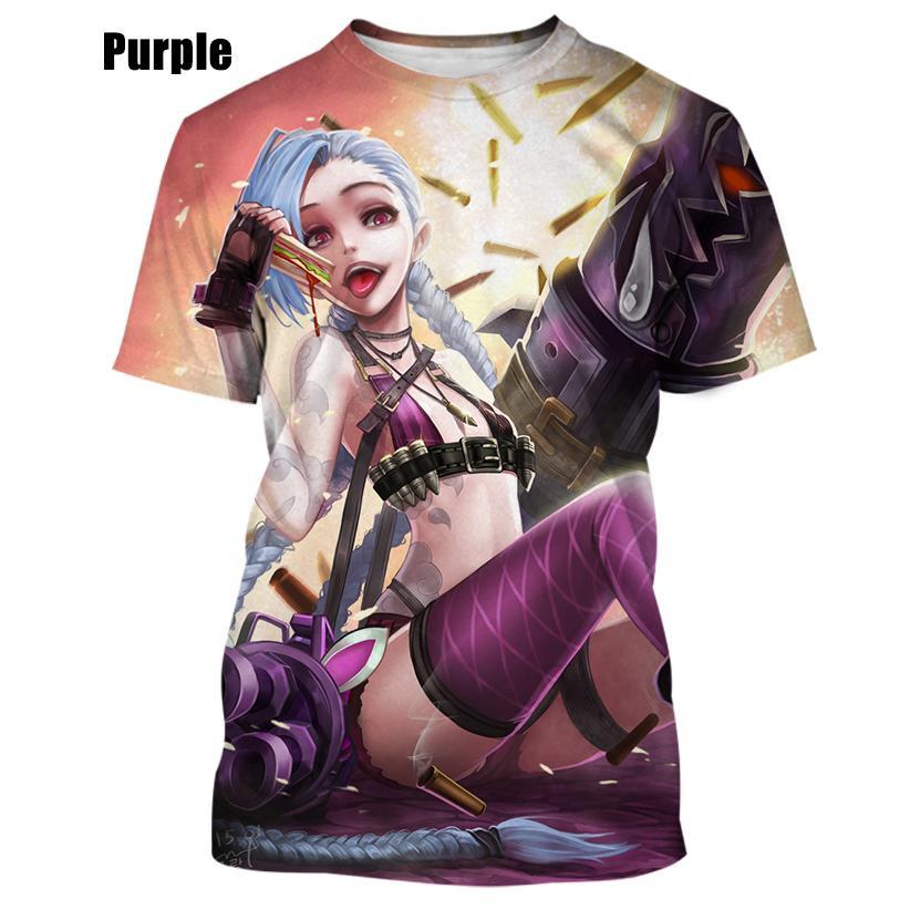 Модная мужская и женская повседневная футболка Game LOL Jinx, футболка с 3D принтом, повседневная футболка с круглым вырезом и короткими рукавами