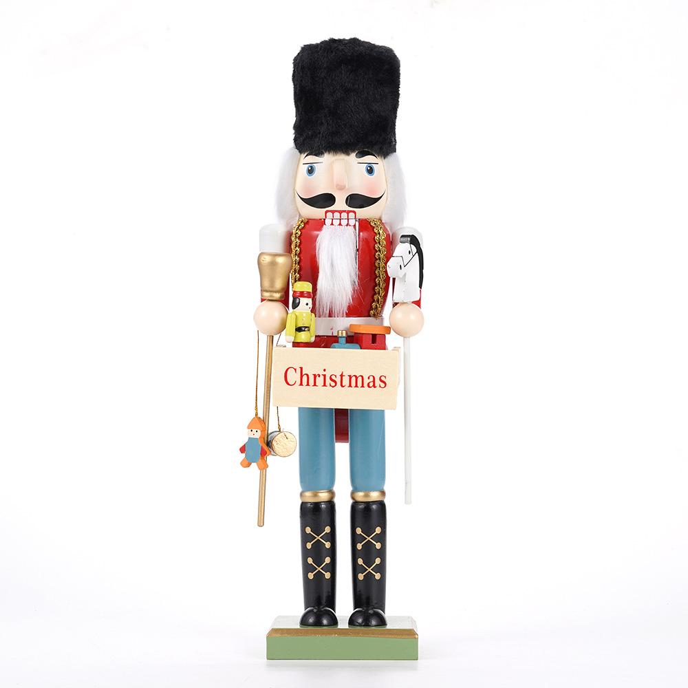 38CM Christmas Nutcracker Wooden Nutcracker Ornament Lift The Plate Soldier Figure Doll Toy Home Office Desktop Decoration Gift
