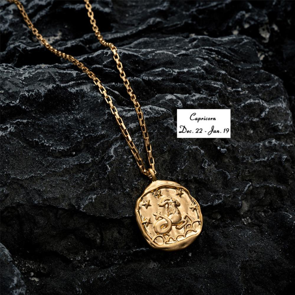 Pendant 12 Constellation Necklace Neck Jewelry Vintage Golden Necklace  Vacation