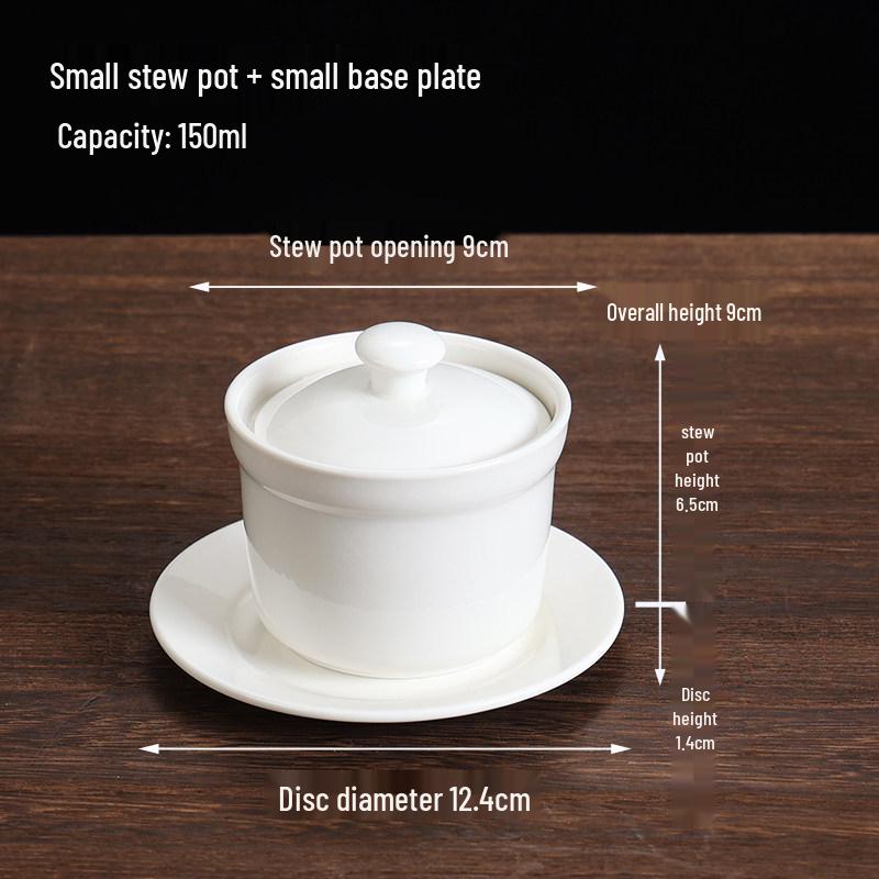 Ceramic Double Boiler Stew Pot with Lid for Soup, Bird's Nest, and Steamed Eggs