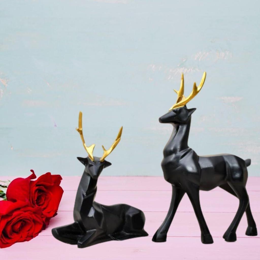 Elegant Deer Showpiece – Beautiful Deer Showpiece for Home Decoration | Decorative Dear Showpiece for Living Room & Office (Black)