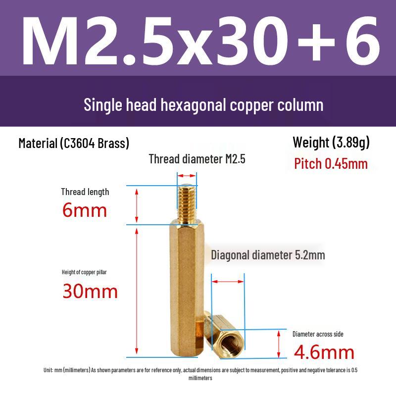 Шестигранный стойка из латуни C3604 с внутренней и внешней резьбой M2/M2.5: Шпилька-распорка для крепления камеры