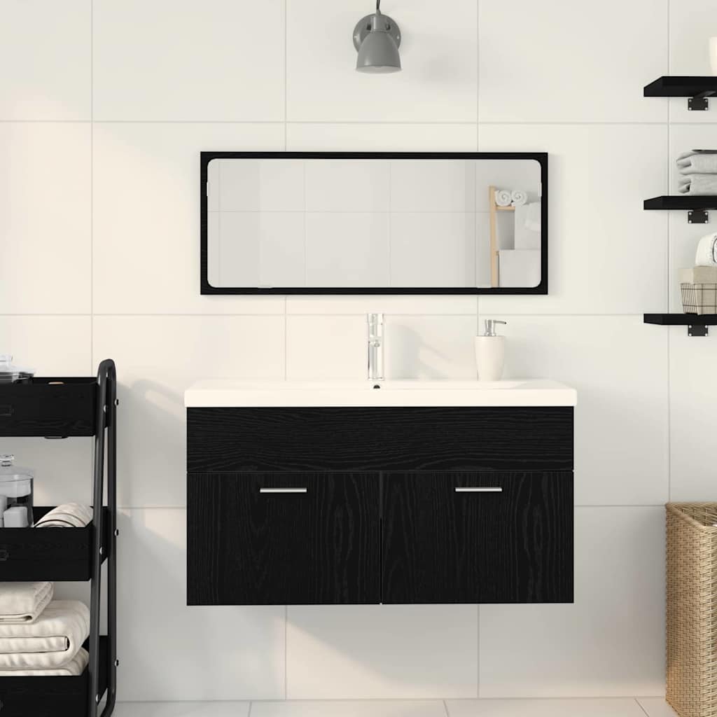 Bathroom Furniture Set 3 pcs Black Oak Effect Wood Based Material