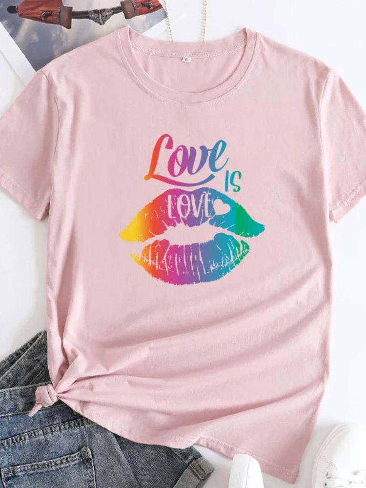 Rainbow Lip Print Women T Shirt Short Sleeve O Neck Loose Women Tshirt Ladies Tees Shirt Tops