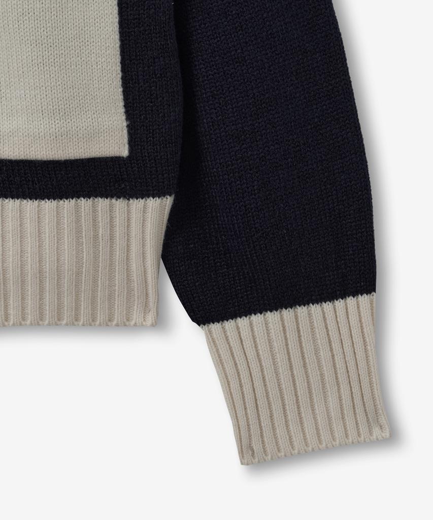 BLOND9 Shawl Collar Coloration Knit Zip-Up_Navy