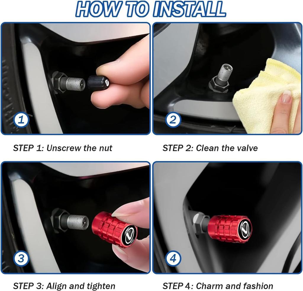 Колпачок воздушного клапана Mitsubishi Автомобиль Мотоцикл Алюминиевый сплав Легкий Защита от коррозии Украшение колес Комплект из 4 штук (Мицубиси, Красный)