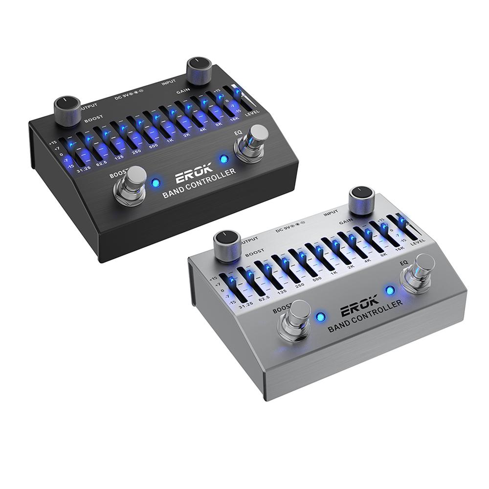 EROK EQB-10 10-полосный эквалайзер педаль эффектов для гитары и баса DC 9V True Bypass Усиление коэффициента усиления Корпус из алюминиевого сплава