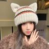 Autumn and Winter Hats for Women Cute Cat Ear Knitted Hat Ear Protection and Warm Wool Hat Fashionable and Versatile Head Hat