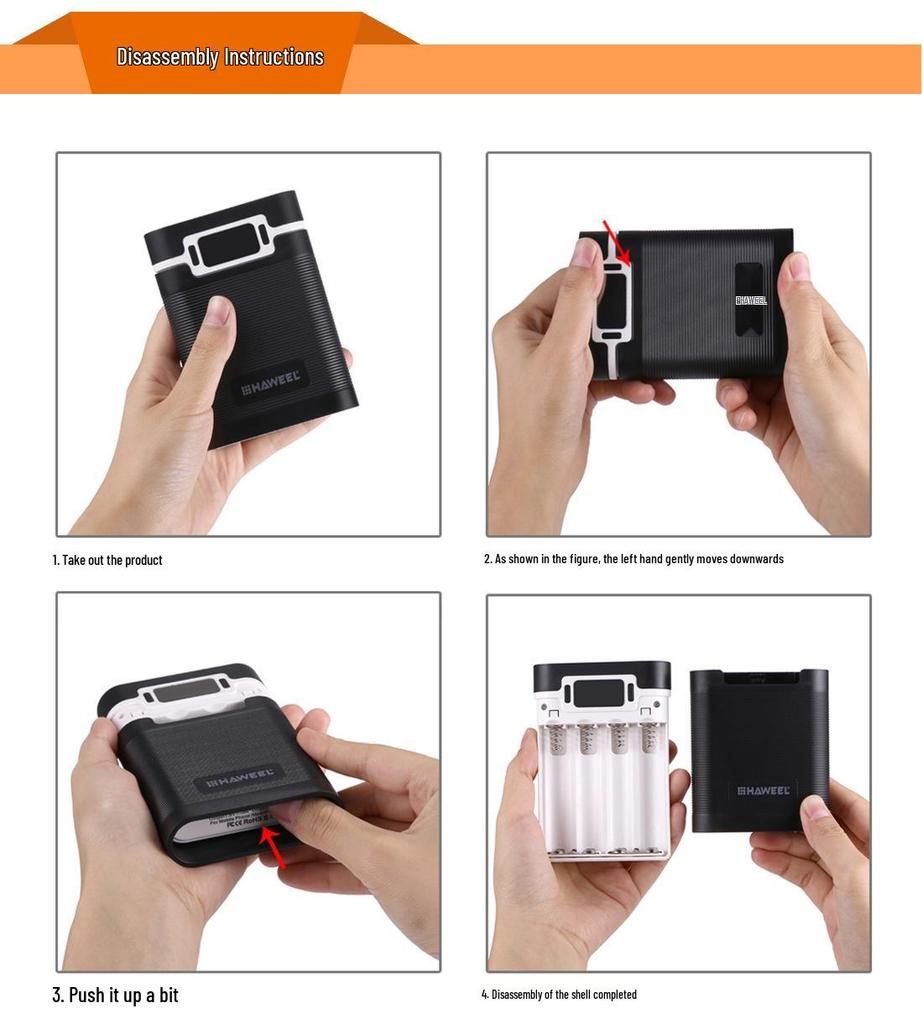 4-секционный корпус Power Bank для аккумуляторов 18650 с двумя USB, без пайки