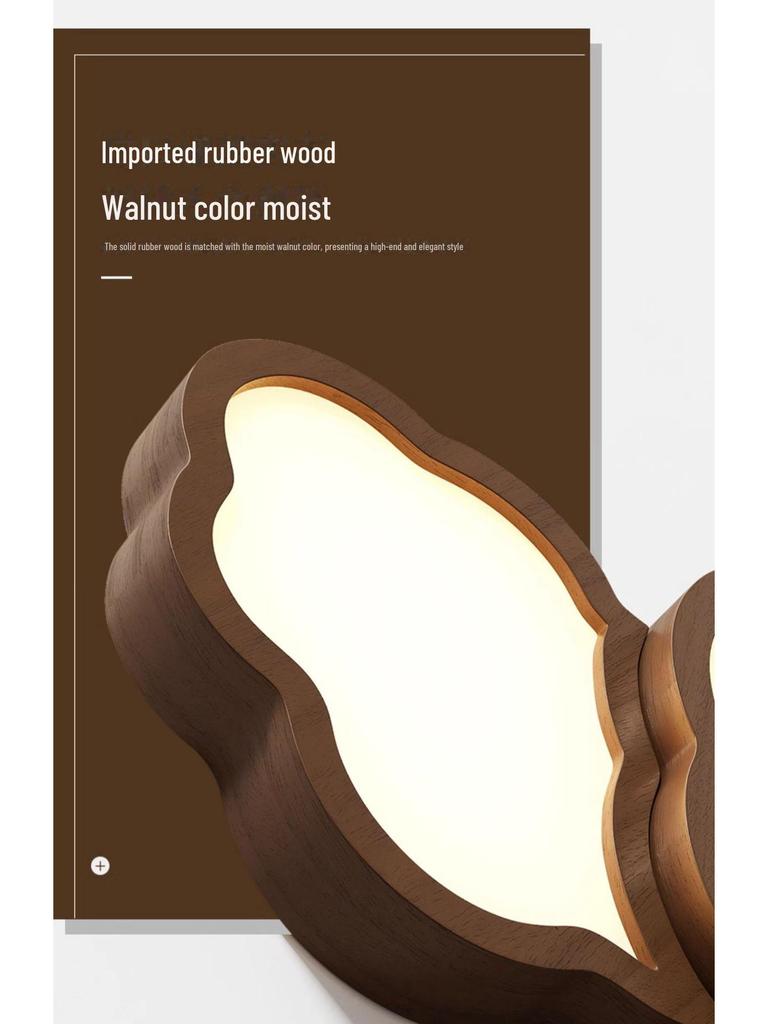 Nordic Style Walnut Solid Wood Ceiling Lamp for Living Room, Bedroom, Study - Eye Protection, Antique Finish