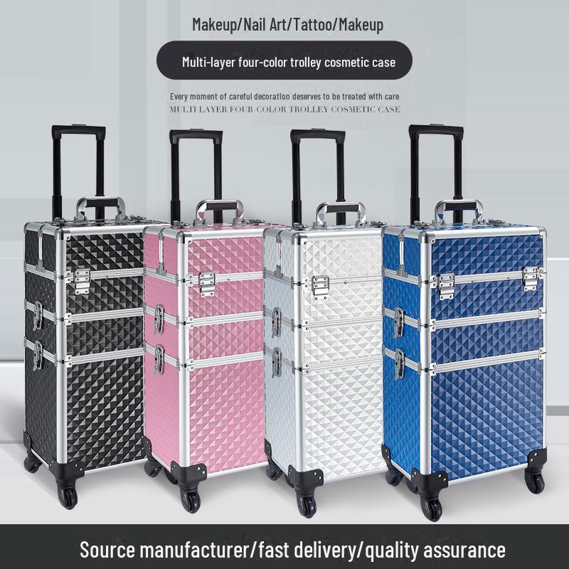 Multifunctional Aluminum Makeup Trolley Case with Large Storage for Artists, Manicure, and Hairdressing