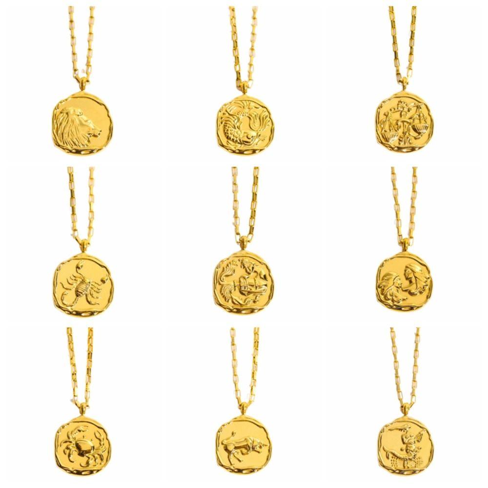 Pendant 12 Constellation Necklace Neck Jewelry Vintage Golden Necklace  Vacation