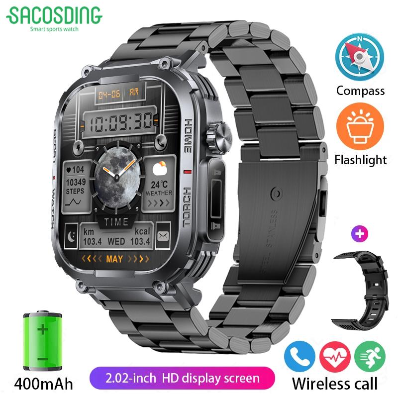 SACOSDING Compass Smart Watch Men 3ATM Waterproof 2.02" With Compass LED Flashlight Outdoor Sports Fitness Tracking Heart RateSmartwatch