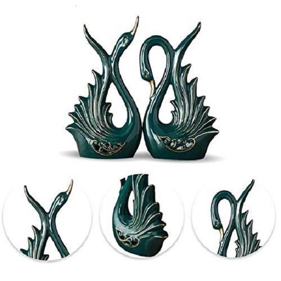 Современная элитная керамическая фигурка в виде пары лебедей | Красивый декор для дома - 2 шт., темно-зеленый, средний