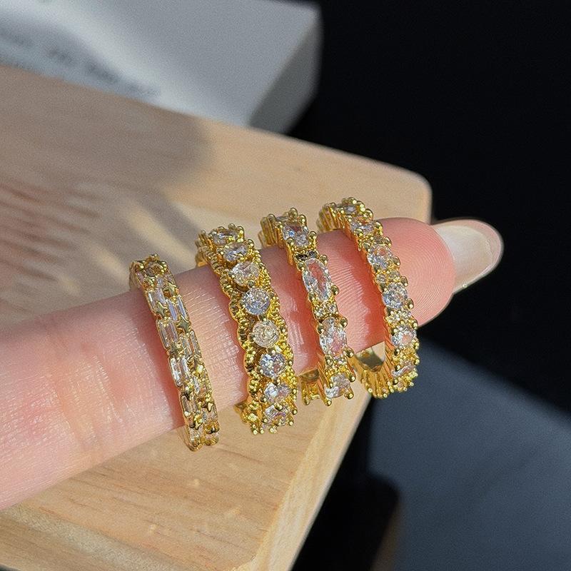 Light Luxury Exquisite Row Diamonds Full Of Diamonds Zircon Lace Open Ring Niche Design High Sense Exquisite Fashion Ring Women