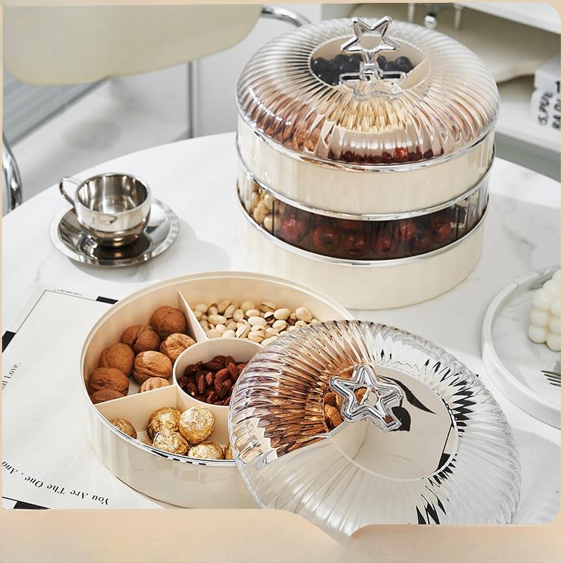 Light Luxury Star Fruit Plate Living Room Multi-layer Nut Candy Plate Divided Into Lattice with Lid Cream Air-dried Fruit Plate Snack Box